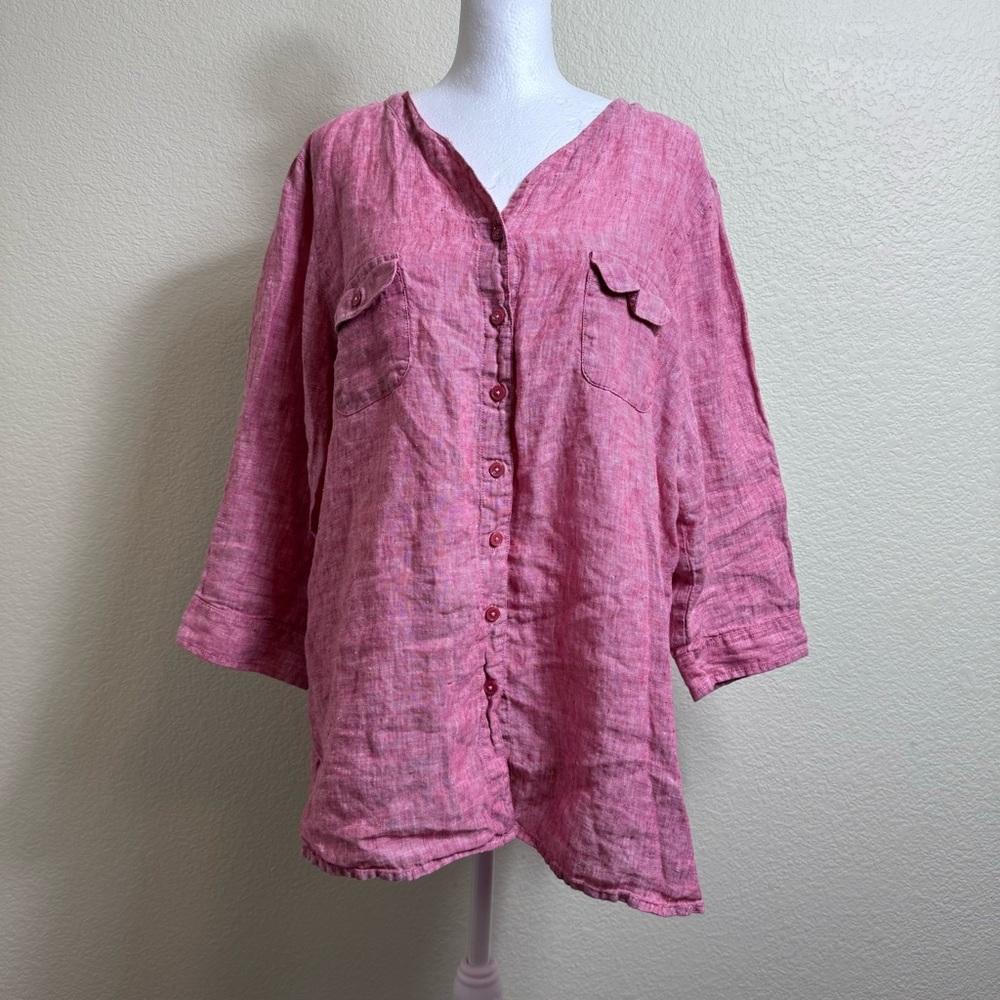 Orvis Womens 100%‎ Linen Button Front Top Size Pink Size XL Coastal Light